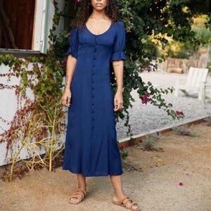 Christy Dawn puff sleeve button up navy Lennon dress